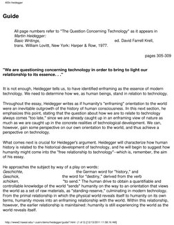 400v:heidegger
Guide
 
All page numbers refer to "The Question Concerning Technology" as it appears in 
Martin Heidegger: 
Ba