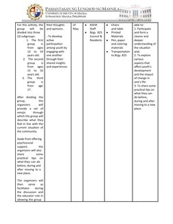 For this activity, the
group 
will 
be
divided into three
(3) subgroups:
1.
The first
group
is
from
ages
13
to
14
years old.
