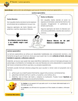 Creaciones Niña Andrea 
 
 
2° Sección – Lectura apreciativa 
7 
 
Aprendizaje: Aplicación de estrategias que buscan fome