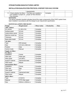 STEDAM PHARMA MANUFACTURING LIMITED
INSTALLATION QUALIFICATION PROTOCOL $ REPORT FOR HVAC SYSYEM  
requirements.
11. Check wh