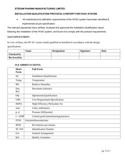 STEDAM PHARMA MANUFACTURING LIMITED
INSTALLATION QUALIFICATION PROTOCOL $ REPORT FOR HVAC SYSYEM  

 All maintenance & calib