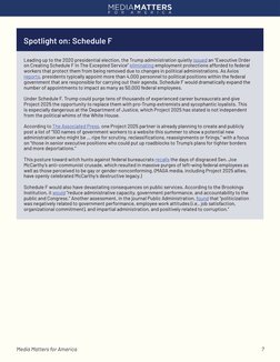 Media Matters for America	 	
	
	
	
	
	
	
	
            	 	
7
Spotlight on: Schedule F
Leading up to the 2020 presidential ele