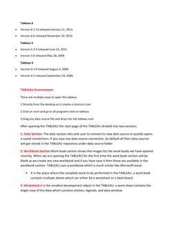 Tableau 6 
 
Version 6.1.12 released January 11, 2013. 
 
Version 6.0 released November 10, 2010. 
Tableau 5 
 
Version 5.