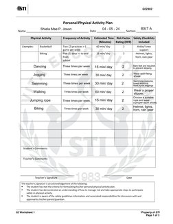 GE2302 
 
02 Worksheet 1 
 
*Property of STI 
Page 1 of 3 
Personal Physical Activity Plan 
 
Name  
 Date  
 Sec