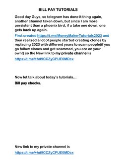 BILL PAY TUTORIALS 
New link to my private channel is  
Good day Guys, so tele