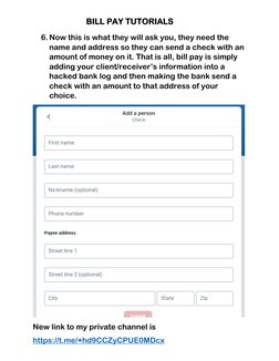 BILL PAY TUTORIALS 
New link to my private channel is  
https://t.me/+hd9CCZyC