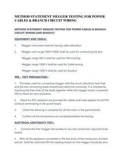 Megger Testing Method Statement for Cables | PDF | Electrical Wiring ...