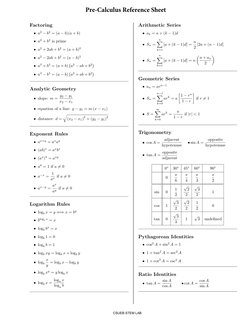 Calculus Formation Reference Guide Pre-Calculus Formula Reference Sheet | PDF | Mathematics | Mathematical ...