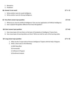 Class 7 AI Mid-Term Question Paper | PDF | Artificial Intelligence ...