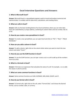 linkedin.com/in/pradeep-m-analyst 
Excel Interview Questions and Answers 
1. What is Microsoft Excel? 
Answer: Microsoft E