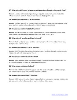 linkedin.com/in/pradeep-m-analyst 
17. What is the difference between a relative and an absolute reference in Excel? 
Answ