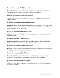 linkedin.com/in/pradeep-m-analyst 
25. How do you use the MATCH function? 
Answer: MATCH searches for a value in a range a