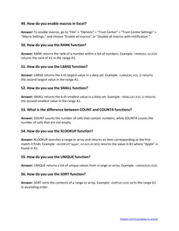 linkedin.com/in/pradeep-m-analyst 
49. How do you enable macros in Excel? 
Answer: To enable macros, go to "File" > "Optio