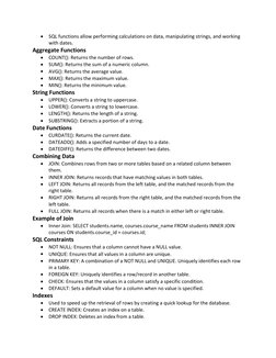 sql functions revision notes class 12 | pdf | string... Class 12 IP: SQL Functions Notes | PDF | Sql | Database Index