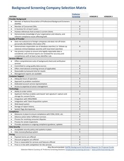 Modern Screening Matrix Background Screening Vendor Selection Guide | PDF