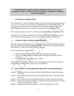 1 
Confidential Draft Investigatory Findings Submitted to the Town of Canton on 
September 10, 2024, by Attorney Terence M. D