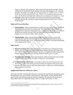 7 
burger or chicken, and an appetizer. When asked about alcoholic beverages, Albert 
said he did not specifically recall ord