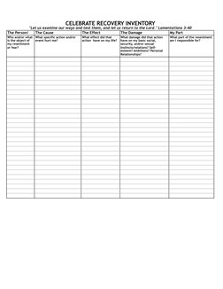 Celebrate Recovery Inventory Worksheet | PDF | Intimate Relationships ...