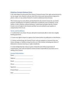 OnlyFans Content Release Form Template | PDF | Consent | Private Law