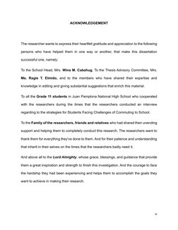 iv 
 
ACKNOWLEDGEMENT 
 
The researcher wants to express their heartfelt gratitude and appreciation to the following 
persons