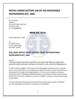 Legal Notice: Section 138 Cheque Bounce | PDF
