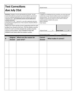 Math Test Corrections Template | PDF