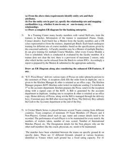 (a) From the above data requirements identify entity sets and their 
attributes.  
(b) For the entity sets in part (a), speci