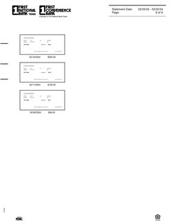 02/16/2024
$300.00
02/17/2024
$100.00
02/26/2024
$49.00
Statement Date:
02/03/24 - 03/02/24
Page:
6 of 6
128328
