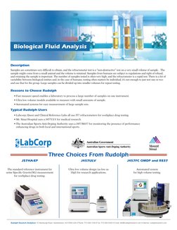 Biological Fluid Analysis
Three Choices From Rudolph
Description
Reasons to Choose Rudolph
Typical Rudolph Users
J457ULV
J457
