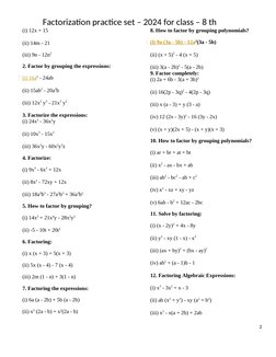Class 8 Factorization Worksheets 2024 | PDF | Factorization | Abstract ...