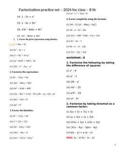 Class 8 Factorization Worksheets 2024 | PDF | Factorization | Abstract ...