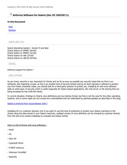 Copyright (c) 2024, Oracle. All rights reserved. Oracle Confidential.
Antivirus Software for Solaris (Doc ID 1582267.1)
In th