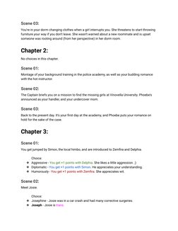 Scene 03:
You're in your dorm changing clothes when a girl interrupts you. She threatens to start throwing
furniture your way