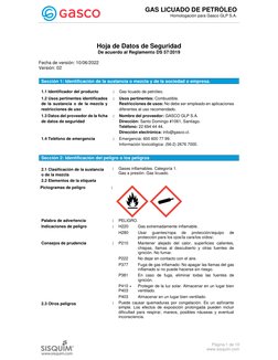 GAS LICUADO DE PETRÓLEO 
Homologación para Gasco GLP S.A. 
 
 
 
 
 
Página 1 de 10 
www.sisquim.com 
 
 
Hoja de Datos de