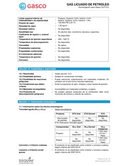 GAS LICUADO DE PETRÓLEO 
Homologación para Gasco GLP S.A. 
 
 
 
 
 
Página 6 de 10 
www.sisquim.com 
 
Límite superior/inf