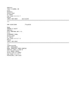 Address
7422 S CARMEL DR
City
MIDVALE,
State Utah
UT 84047
Zip Code 8 4 0 4 7
Phone
(801) 680-6864      marcos233
===========