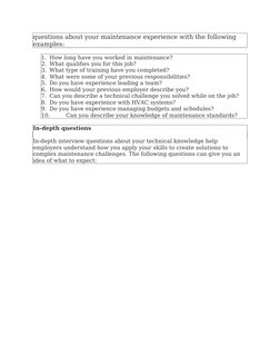 Maintenance Technician Interview Guide | PDF | Career & Growth