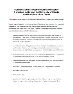 CONVERSION BETWEEN OPIOID ANALGESICS
A practical guide from the University of Alberta 
Multidisciplinary Pain Centre 
 
(A si
