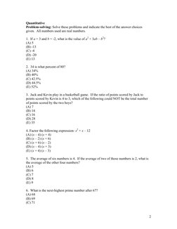 2
Quantitative 
Problem-solving: Solve these problems and indicate the best of the answer choices 
given.  All numbers used