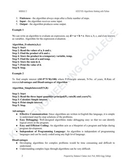 KMEA ENGINEERING COLLEGE
MODULE 2
UCEST105: Algorithmic thinking with Python
3. Finiteness - the algorithm always stops after