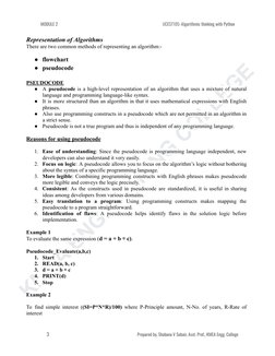 KMEA ENGINEERING COLLEGE
MODULE 2
UCEST105: Algorithmic thinking with Python
Representation of Algorithms
There are two commo
