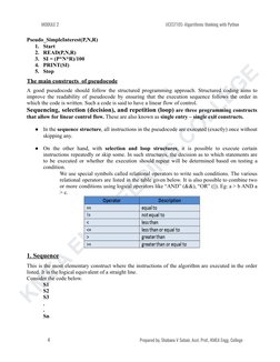 KMEA ENGINEERING COLLEGE
MODULE 2
UCEST105: Algorithmic thinking with Python
Pseudo_SimpleInterest(P,N,R)
1. Start
2. READ(P,