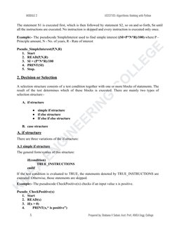 KMEA ENGINEERING COLLEGE
MODULE 2
UCEST105: Algorithmic thinking with Python
The statement S1 is executed first, which is the