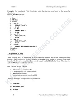 KMEA ENGINEERING COLLEGE
MODULE 2
UCEST105: Algorithmic thinking with Python
Example:- The pseudocode Print_Direction(n) prin