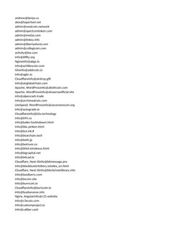 andrew@benja.co
alex@hyperloot.net
admin@swatcoin.network
admin@spectrumtoken.com
admin@metiai.com
admin@linkey.info
admin@li