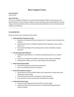 Three-Month Basic Computer Course Outline | PDF | Microsoft Excel ...