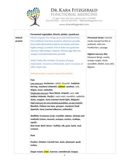 Fermented vegetables: Kimchi, pickles, sauerkraut.
Animal 
protein 
Choose organic/free-range/grass-fed/wild/hormone-
free/an