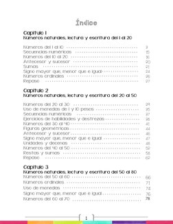 1 
Índice 
Capítulo 1 
Números naturales, lectura y escritura del 1 al 20 
 
 
 
Números del 1 al 10   
3 
Secuencias n