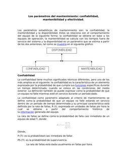 Los parámetros del mantenimiento: confiabilidad, 
mantenibilidad y efectividad.
Los  parámetros  estadísticos  de  mantenimie