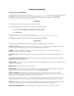 TERMS AND AGREEMENT 
KNOW ALL MEN BY THESE PRESENTS: 
This Agreement made and executed by and between _____________________,